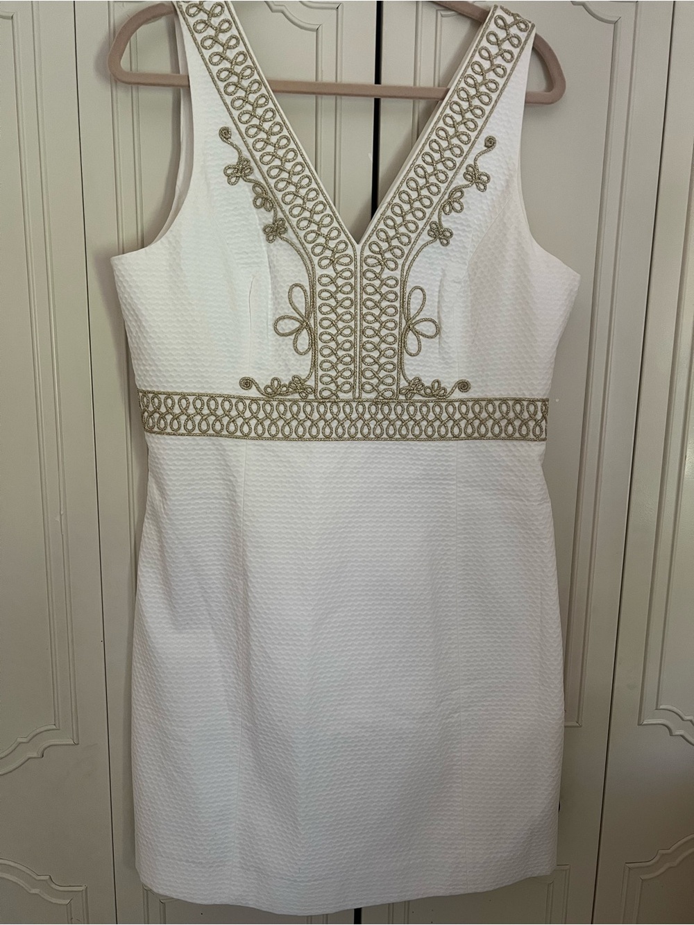 Lilly Pulitzer White Dress with Gold Embroidered Trim